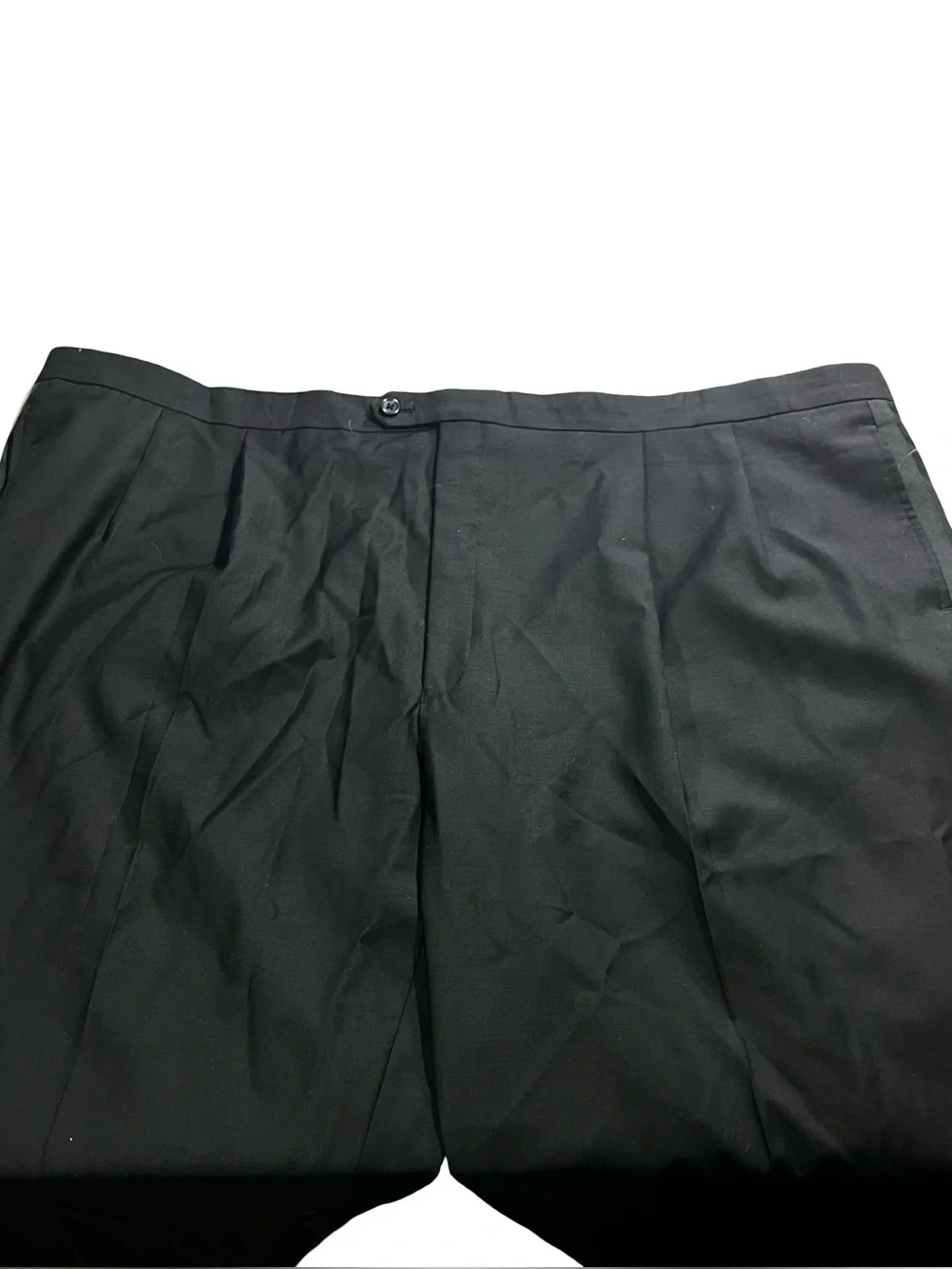 Mens 100% Wool Pleated Tuxedo Pants Black Satin Stripe Sz 52R Big & Tall 52x31